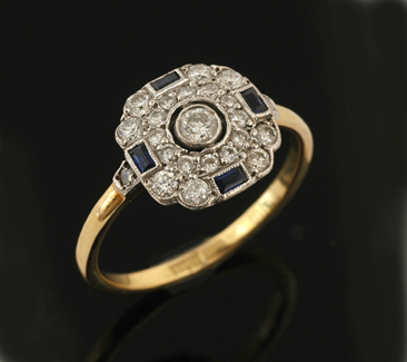 Appraisal: An Art Deco sapphire and diamond plaque ring Circa The