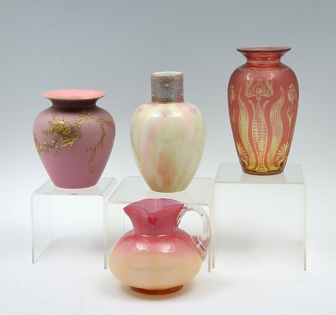 Appraisal: PIECE ART GLASS VASE PITCHER COLLECTION STEVENS WILLIAMS Comprising -