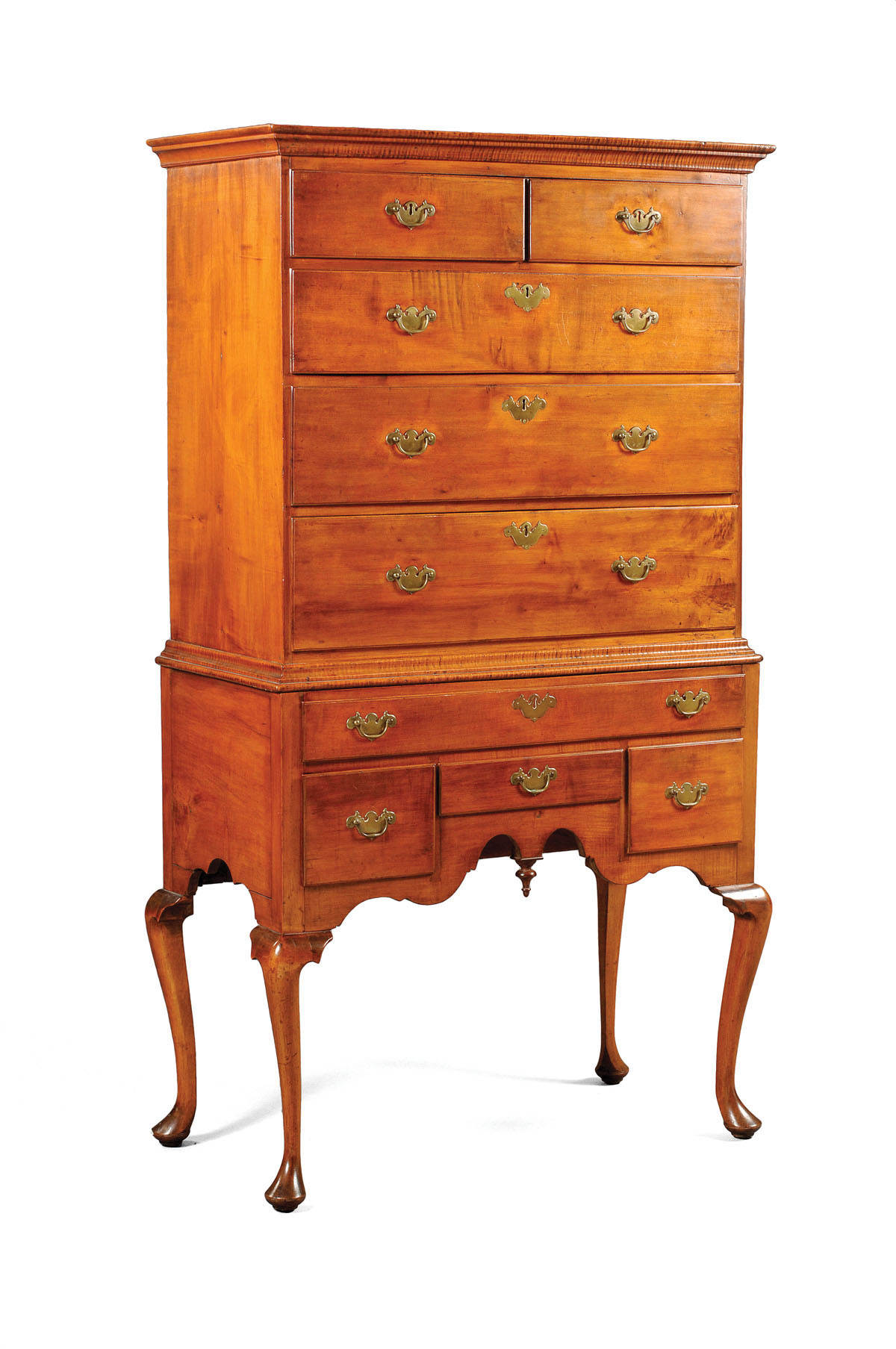 Appraisal: RHODE ISLAND QUEEN ANNE FIGURED MAPLE HIGHBOY OF SMALL PROPORTIONS