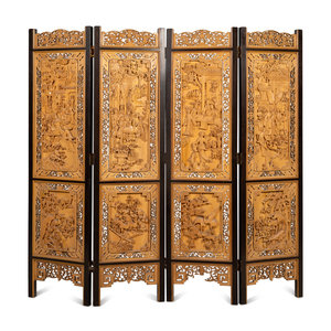 Appraisal: A Chinese Carved Wood Four-Panel Floor Screen th Century Height