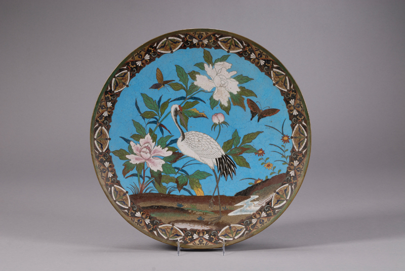 Appraisal: Cloisonne Charger Japan late th century design of crane and