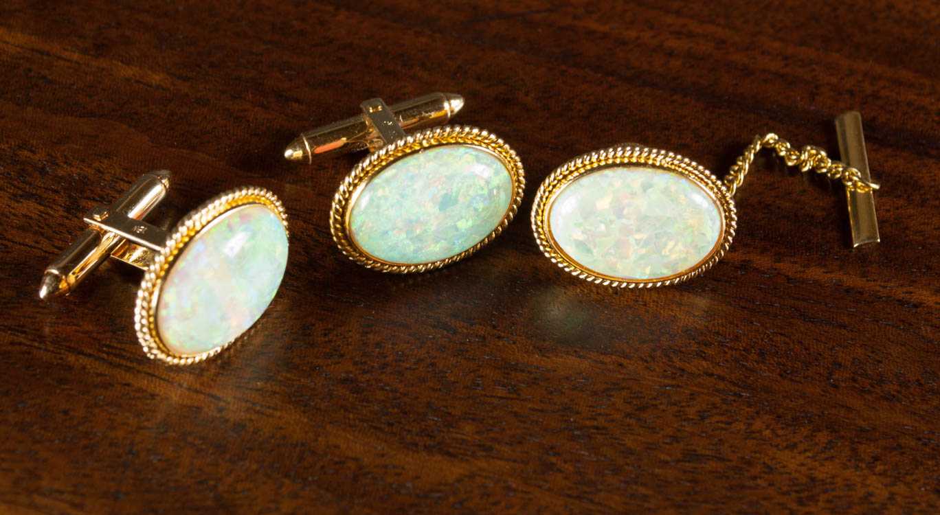 Appraisal: MAN'S THREE PIECE OPAL AND YELLOW GOLD JEWELRY SET including