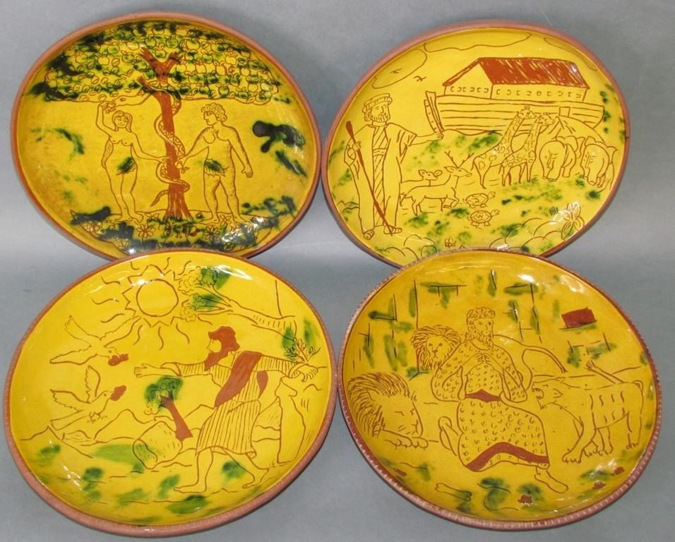 Appraisal: SET OF LESTER BREININGER REDWARE PLATESBiblical scenes including Adam Eve