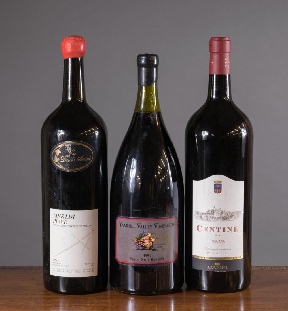 Appraisal: THREE LARGE JEROBOAM L BOTTLES OF VINTAGE RED WINE Yamhill