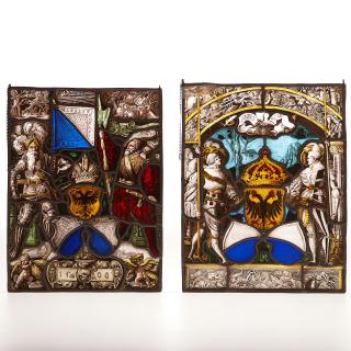 Appraisal: German antique stained glass panels German antique stained glass panels