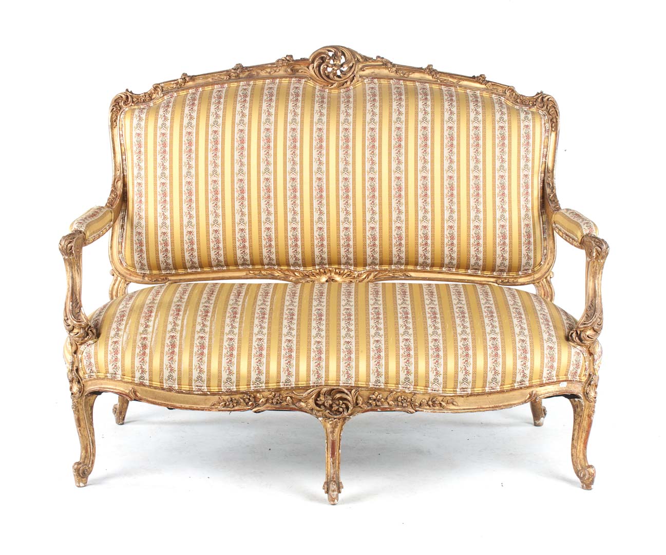 Appraisal: Louis XVI style giltwood settee th century in H in