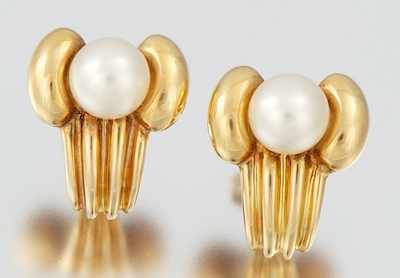 Appraisal: A Pair of k Gold and Pearl Earrings k yellow