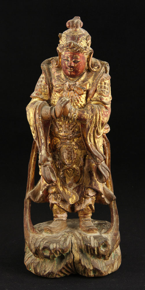 Appraisal: - Chinese Giltwood Statue Chinese giltwood statue h Provenance MA