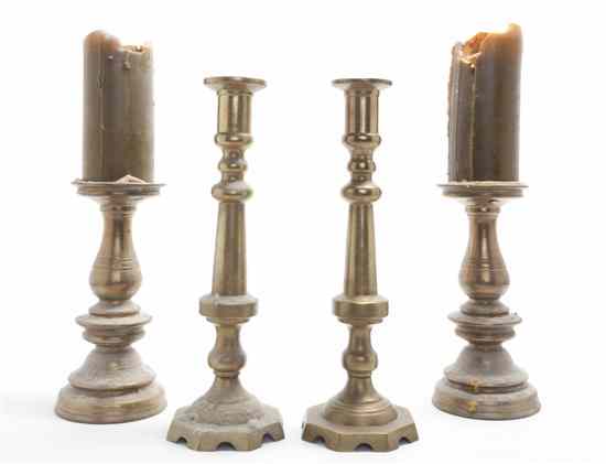 Appraisal: Two Pairs of Brass Candlesticks of various forms Height of