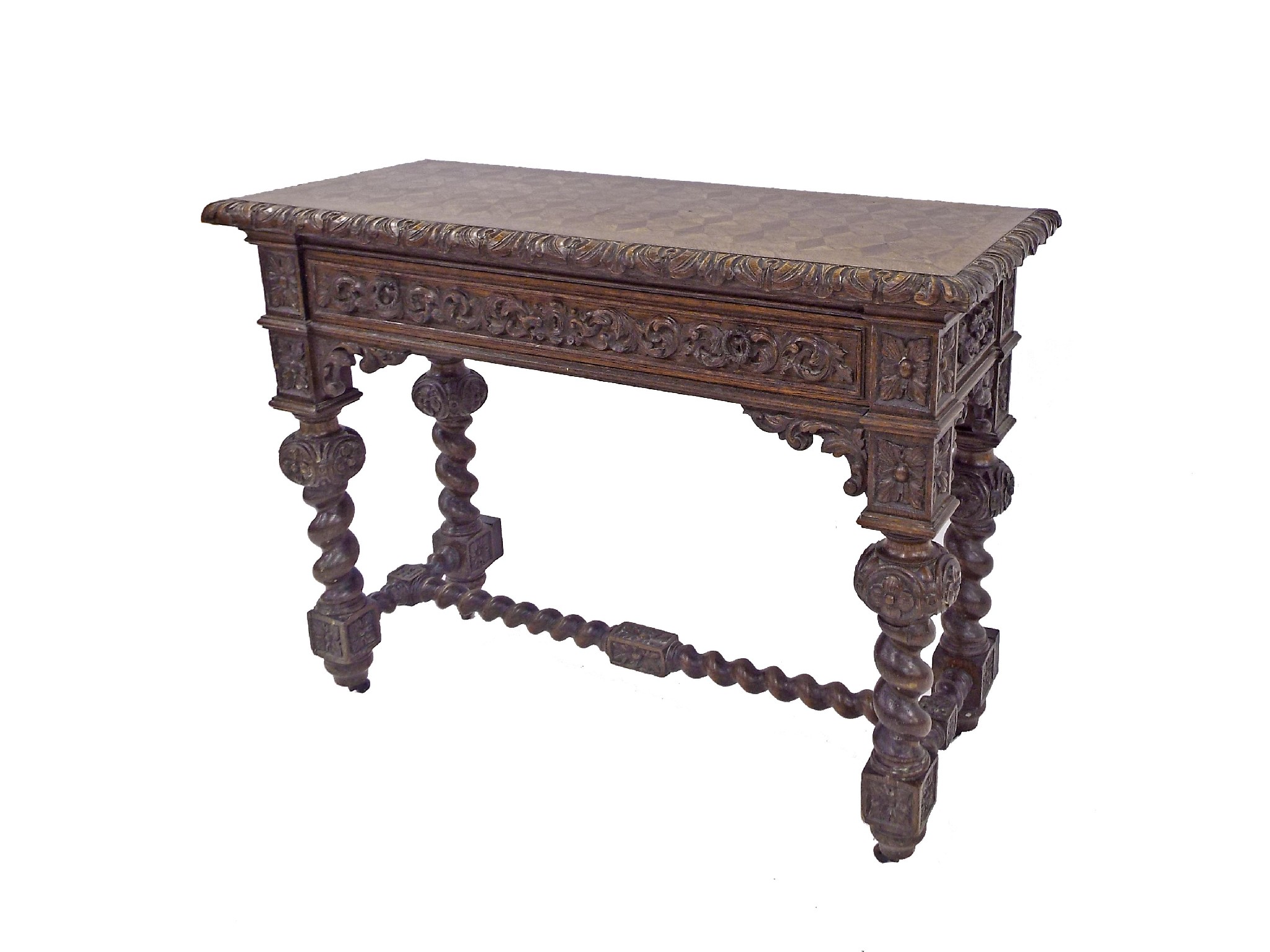 Appraisal: th century oak parquetry side table in the Flemish manner