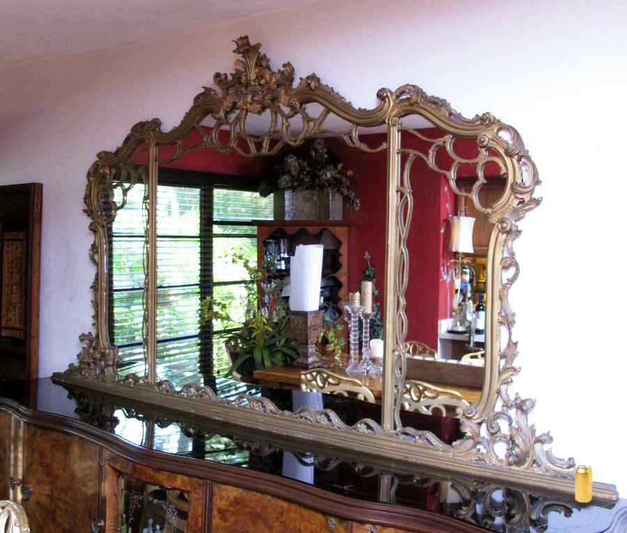 Appraisal: OVER FT LONG ORNATE BUFFET MIRROR Looking glass in three