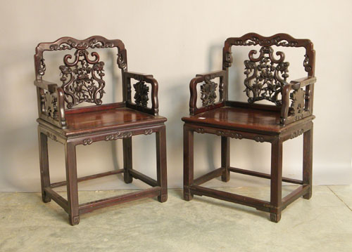 Appraisal: Pair of Chinese carved armchairs ca