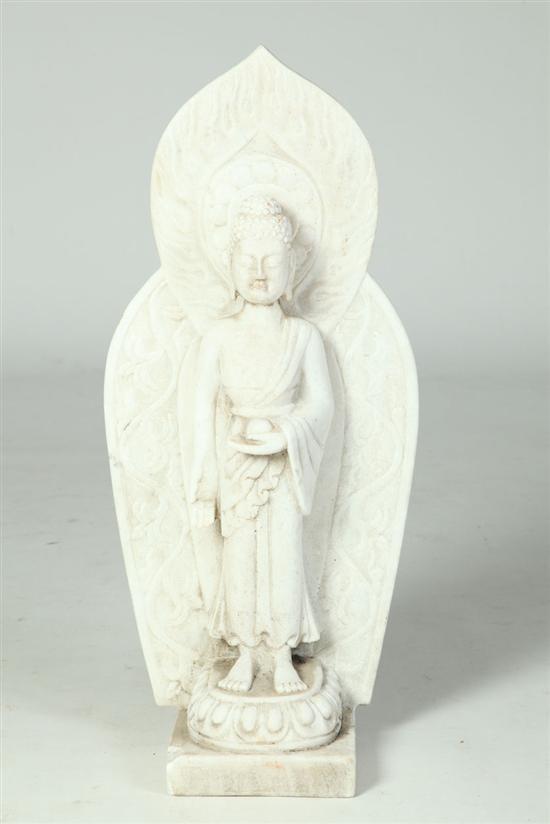 Appraisal: MARBLE BUDDHA Asian th century White marble standing Buddha with