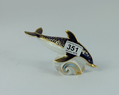 Appraisal: Royal Crown Derby Blue Dolphin with gold stopper