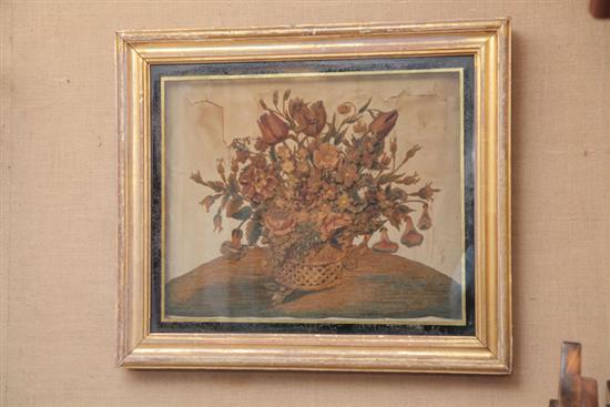 Appraisal: FRAMED NEEDLEWORK A Victorian chenille and silk still life of