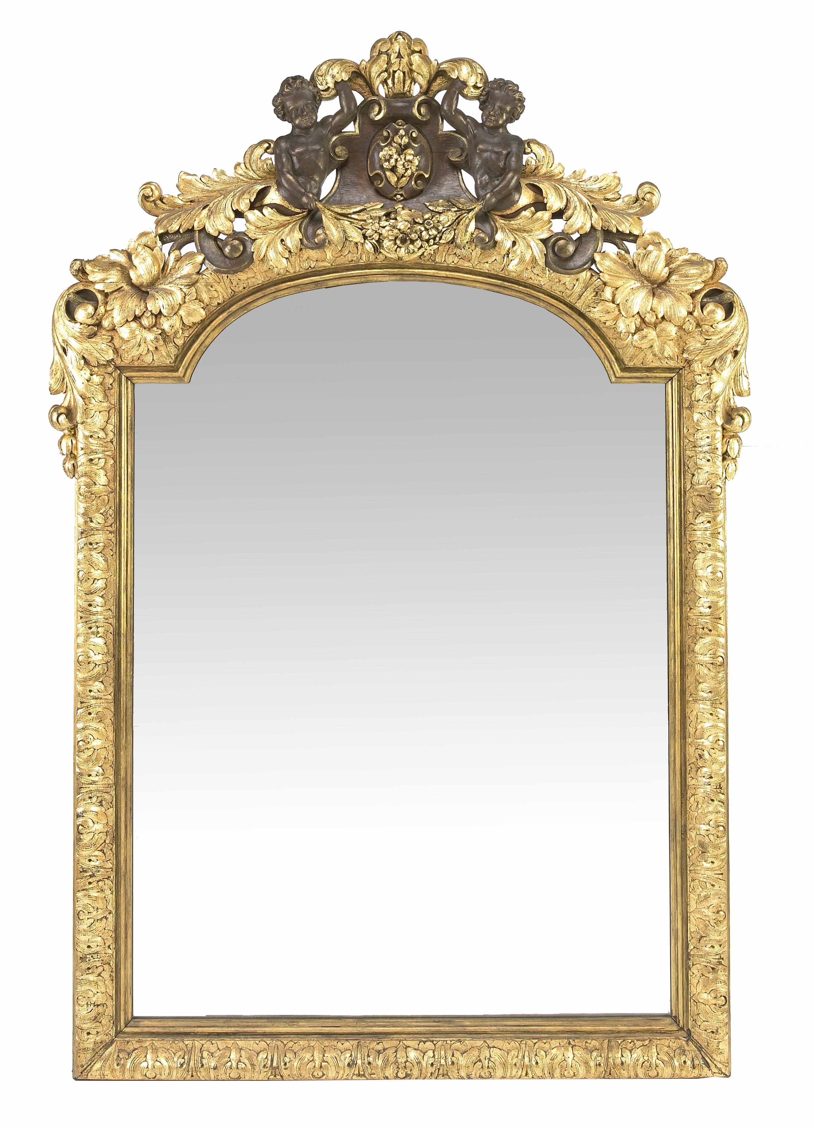 Appraisal: A Continental Baroque style giltwood and oak mirror second half