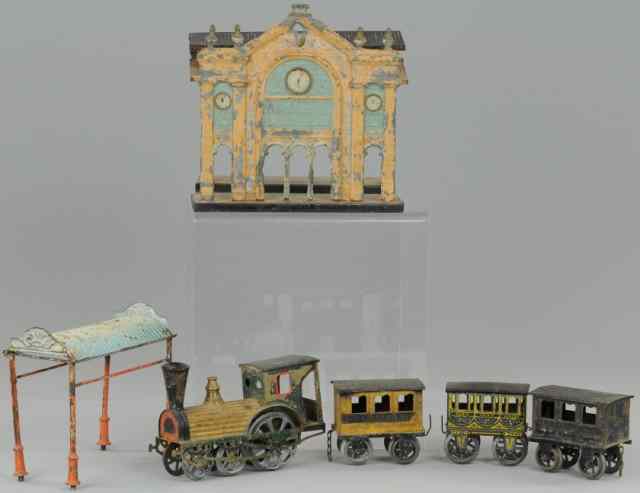 Appraisal: F V TRAINS AND STATION France early hand painted set