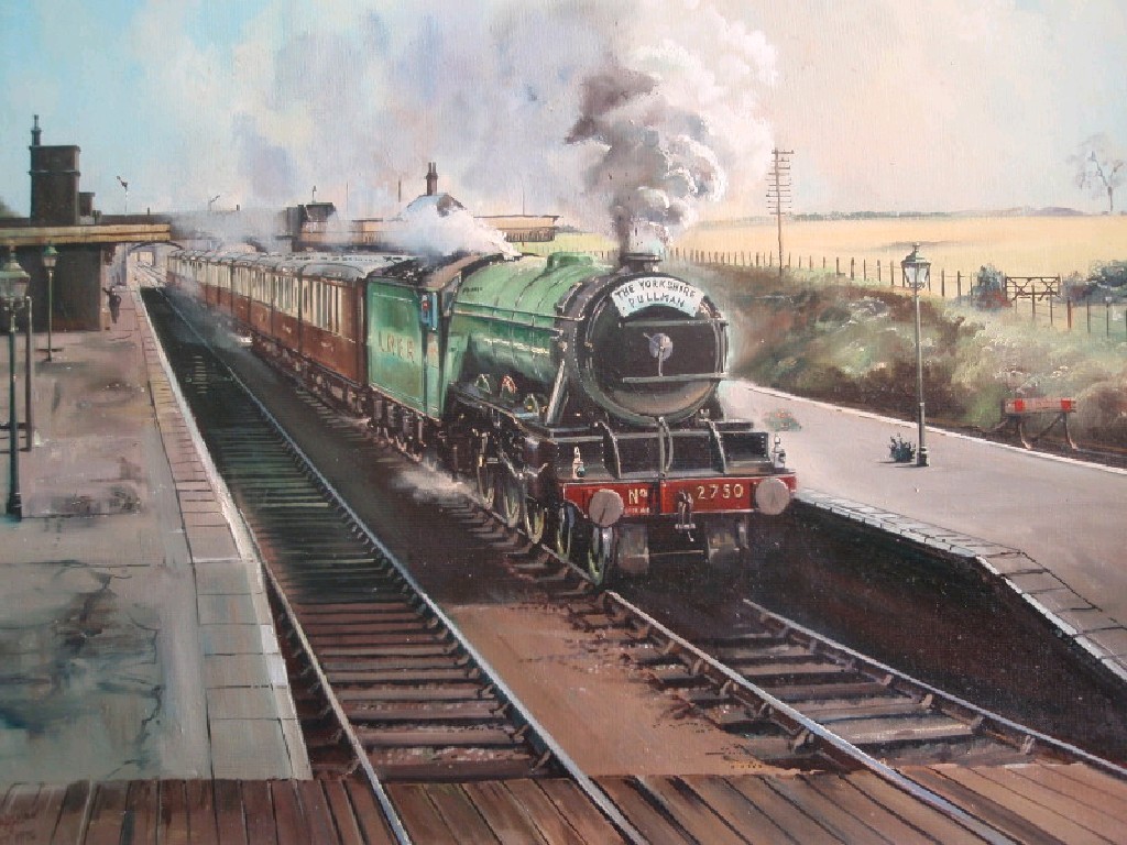 Appraisal: P Bradshaw Live steam locomotive oil on board signed and