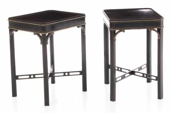 Appraisal: Pair Chinese Chippendale style painted end tables rectangular top with