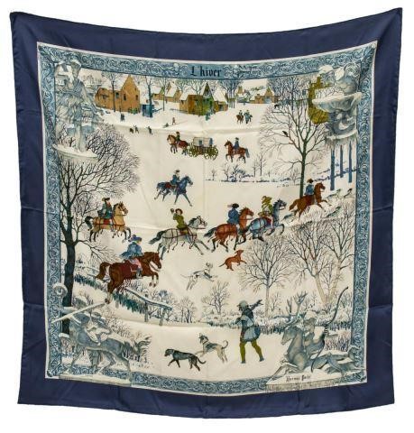 Appraisal: Hermes silk twill scarf L'Hiver Winter pattern original design by