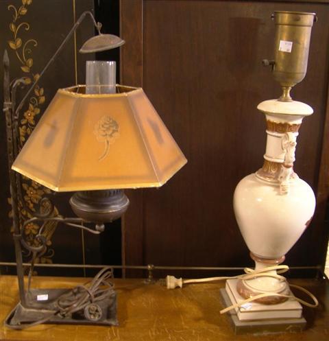 Appraisal: TWO LAMPS Ceramic urn form lamp panted with an eagle