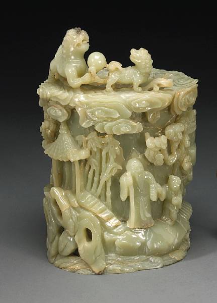 Appraisal: A pale green jade brush pot th Century Thickly walled