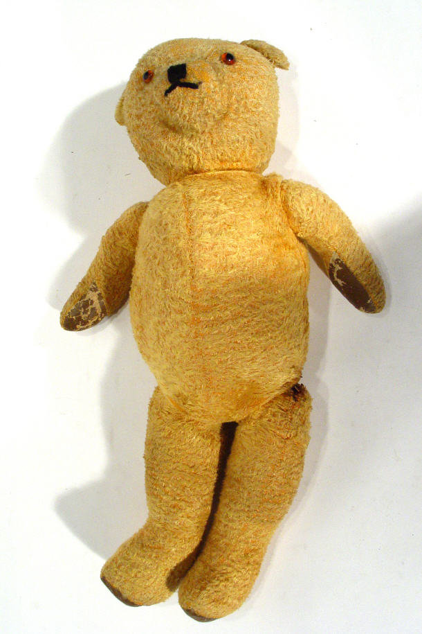 Appraisal: 's golden straw filled jointed teddy bear with glass eyes