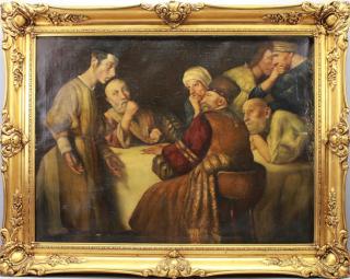 Appraisal: th C Signed Judaica Painting with figures th C Signed