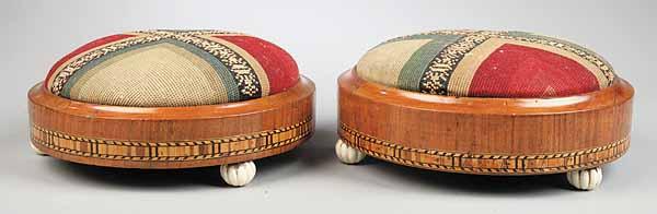 Appraisal: A Pair of English Needlepoint and Inlaid Footstools early th