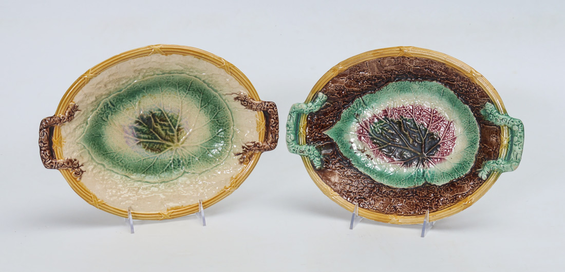 Appraisal: MAJOLICA PLATES All with polychrome leaf decoration to include ''