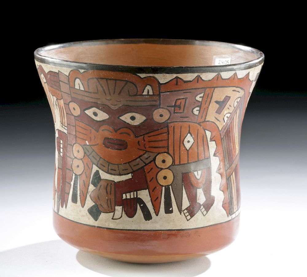 Appraisal: Nazca Pottery Cup w Mythical Being Trophy Head Pre-Columbian South