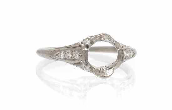 Appraisal: An Art Deco Platinum and Diamond Ring Setting containing numerous