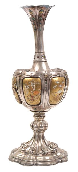 Appraisal: JAPANESE SILVER SHIBAYAMA VASE BASE SEPARATED WITH FURTHER LOSSES AS