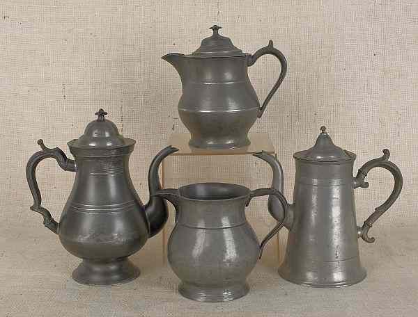 Appraisal: Four pieces of American pewter th c to include a