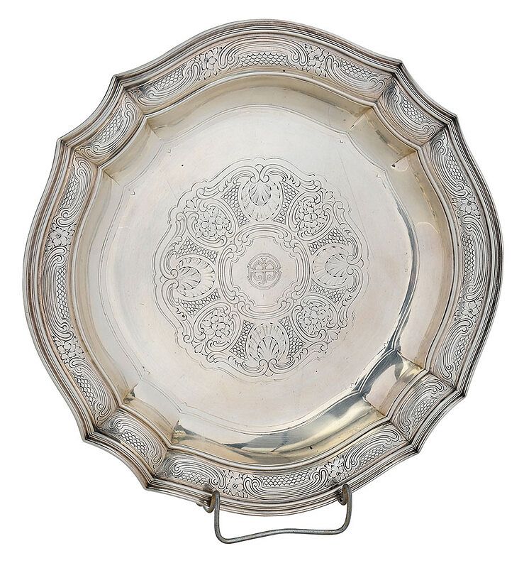 Appraisal: Tiffany Sterling Serving Tray American - round shallow engraved floral