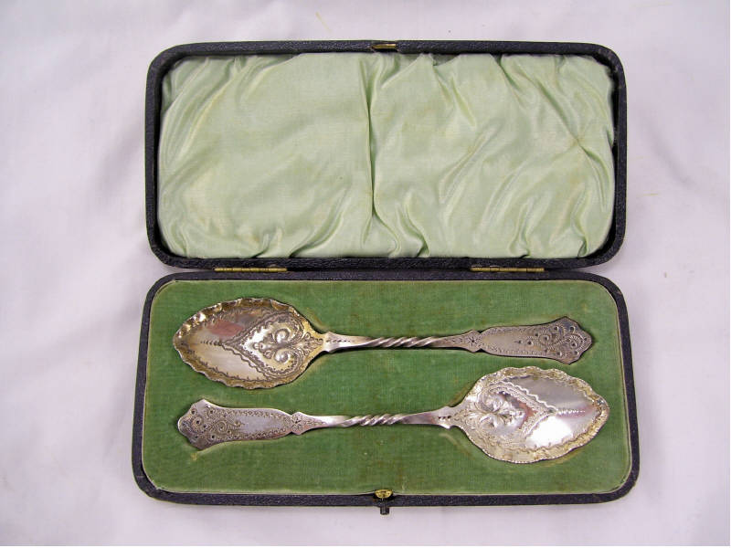 Appraisal: - Silverplated Presentation Spoons Two silverplated teaspoons hand decorated engraving