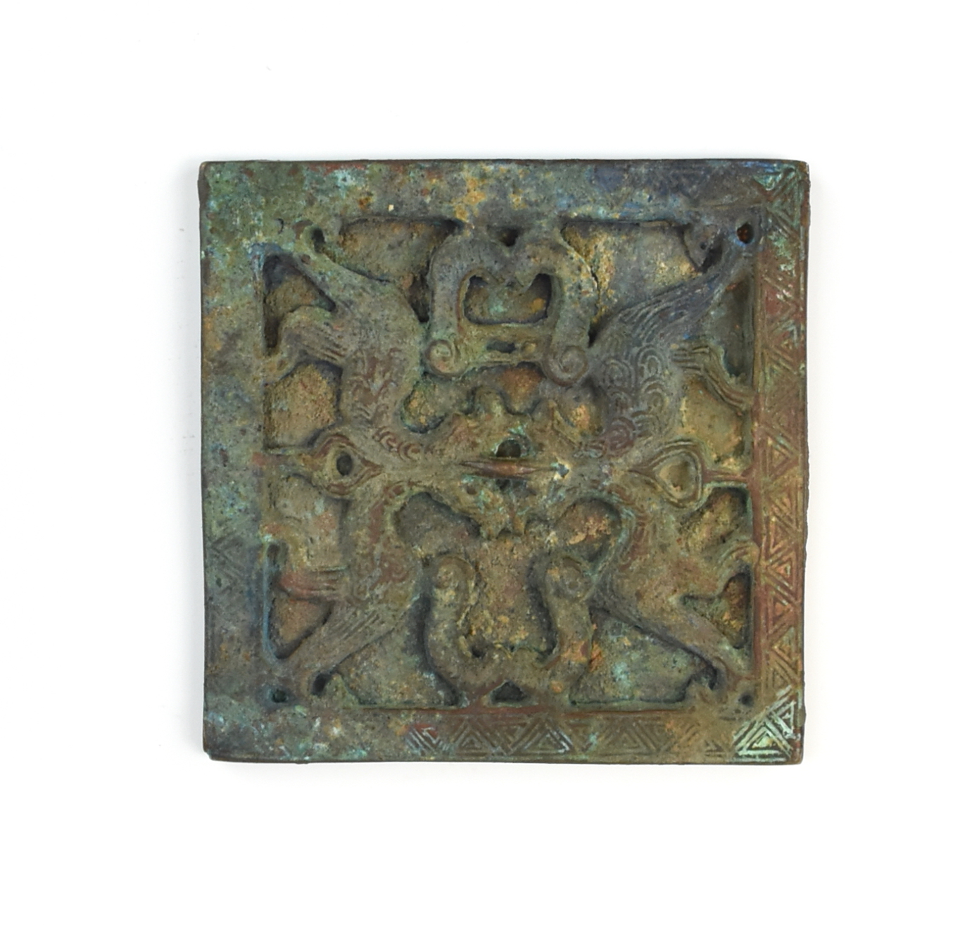 Appraisal: CHINESE SQUARE SHAPED BRONZE MIRROR HAN DYNASTY Chinese Han Dynasty