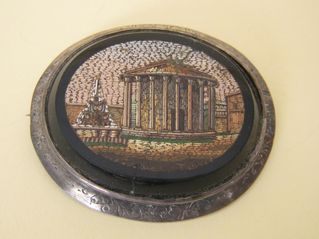 Appraisal: A th Century oval micro-mosaic Brooch depicting classical building in