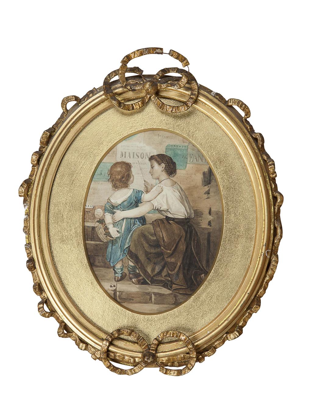 Appraisal: MANNER OF ADOLPHE BOUGEREAU MOTHER AND CHILD Watercolour oval cm