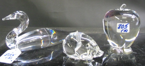 Appraisal: THREE STEUBEN CRYSTAL PIECES a figural loon length in an