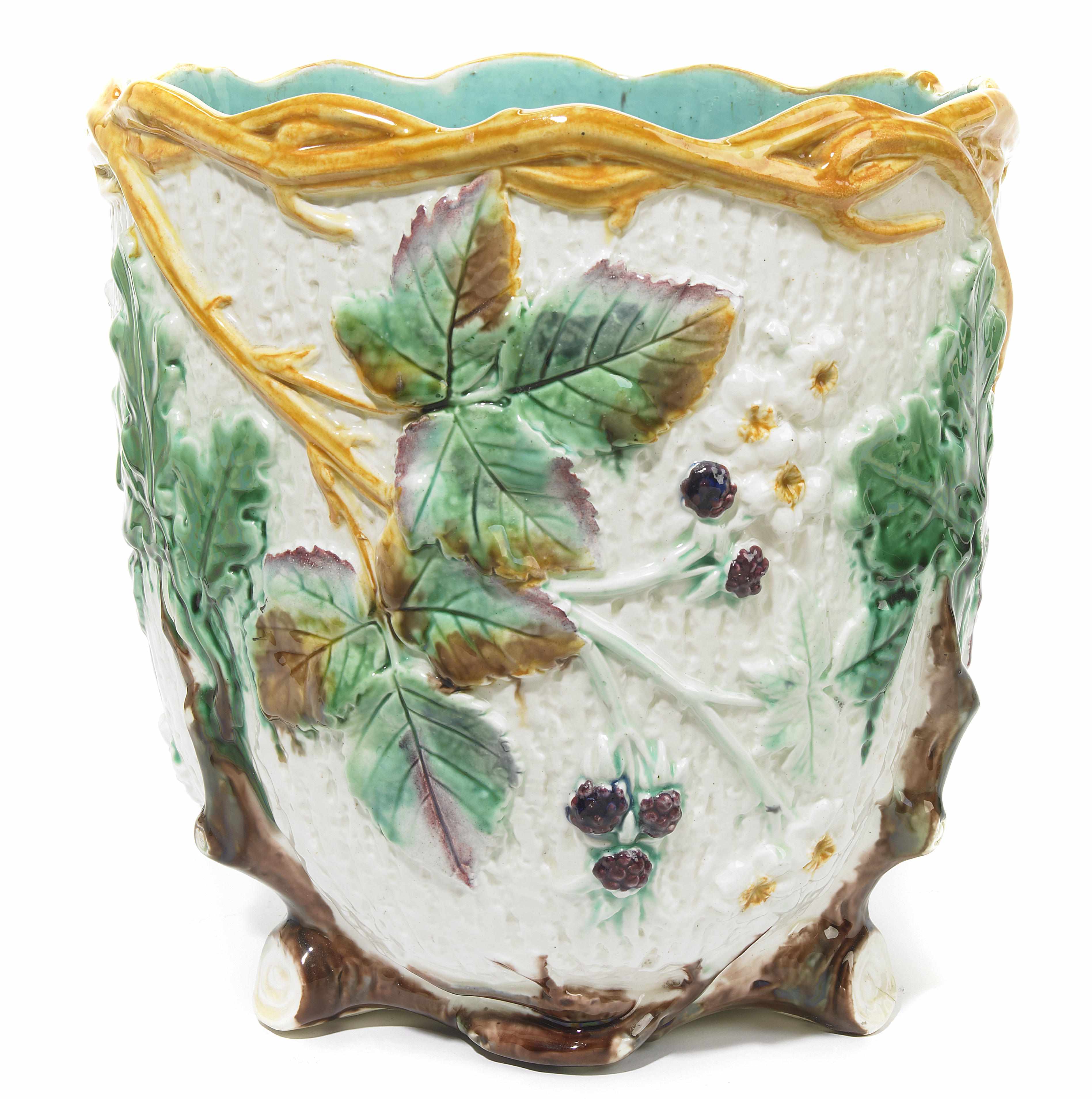 Appraisal: A Wedgwood majolica jardinire Impressed WEDGWOOD OAB and registration lozenge