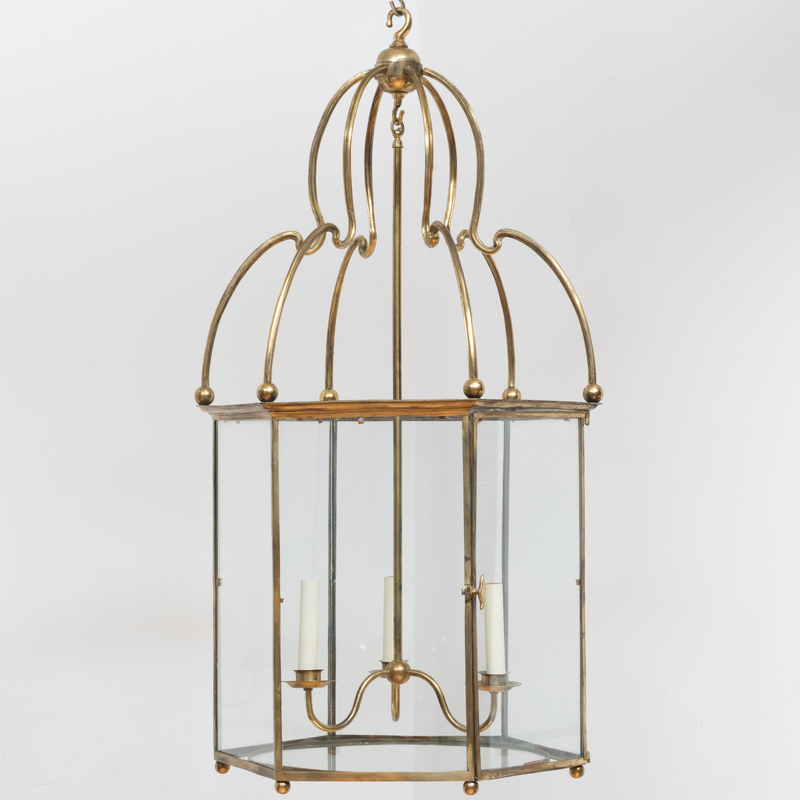 Appraisal: Regency Style Hexagonal Brass Three-Light Lantern by Hatfields London x