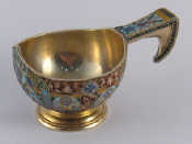 Appraisal: A Russian silver gilt shaded enamel cloisonne kovsh Marks for