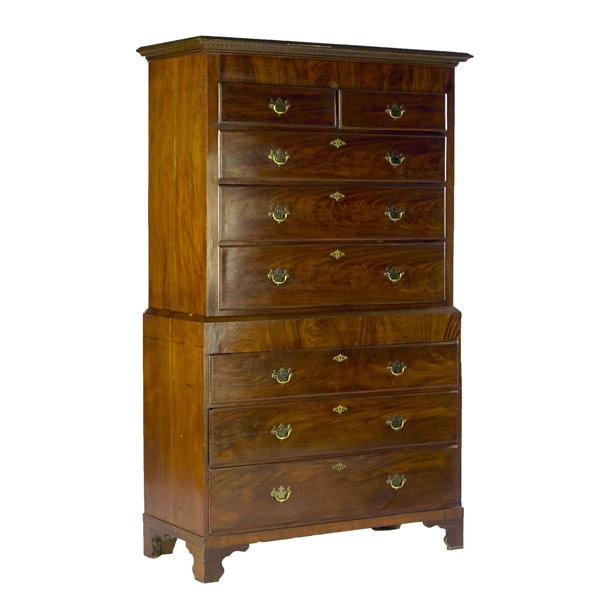 Appraisal: English mahogany chest on chest late th C Two-over-six drawer