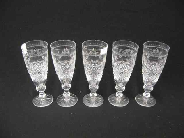 Appraisal: Kosta Swedish Cut Crystal Tall Champagnes elegant garland diamond decor