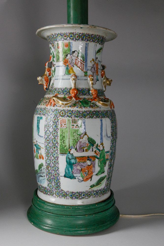 Appraisal: Chinese Export Famille Verte Vase Mounted as Lamp circa Chinese