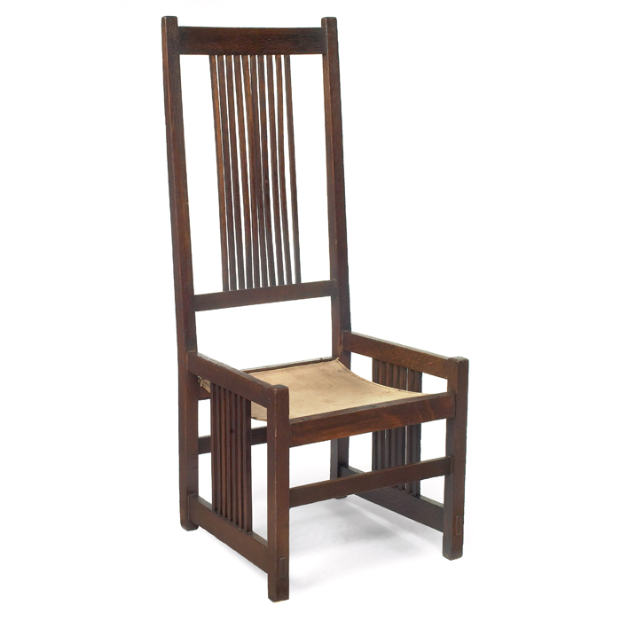 Appraisal: Gustav Stickley dining chair high-back spindled form with an original