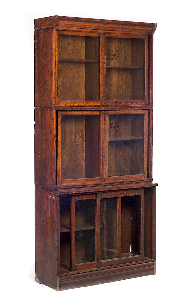 Appraisal: Three Section Danner Oak Sliding Door Book Case Measures tall