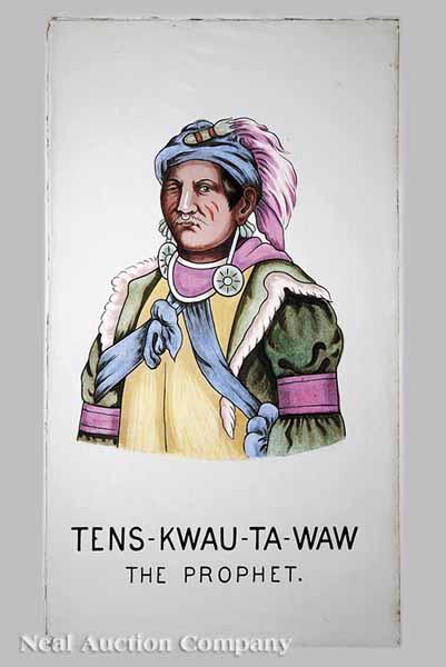 Appraisal: An American glomis Portrait Panel of Tens-Kwau-Ta-Waw The Prophet from