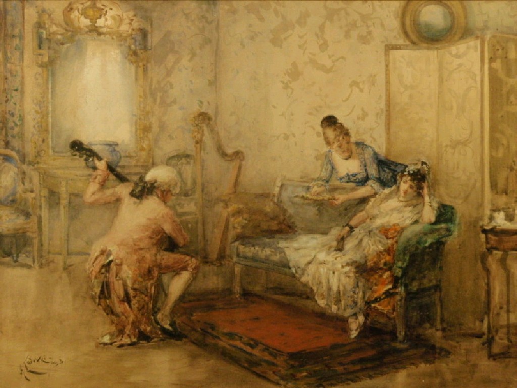 Appraisal: A Tudobici Musical serenade Regency interior watercolour signed and dated